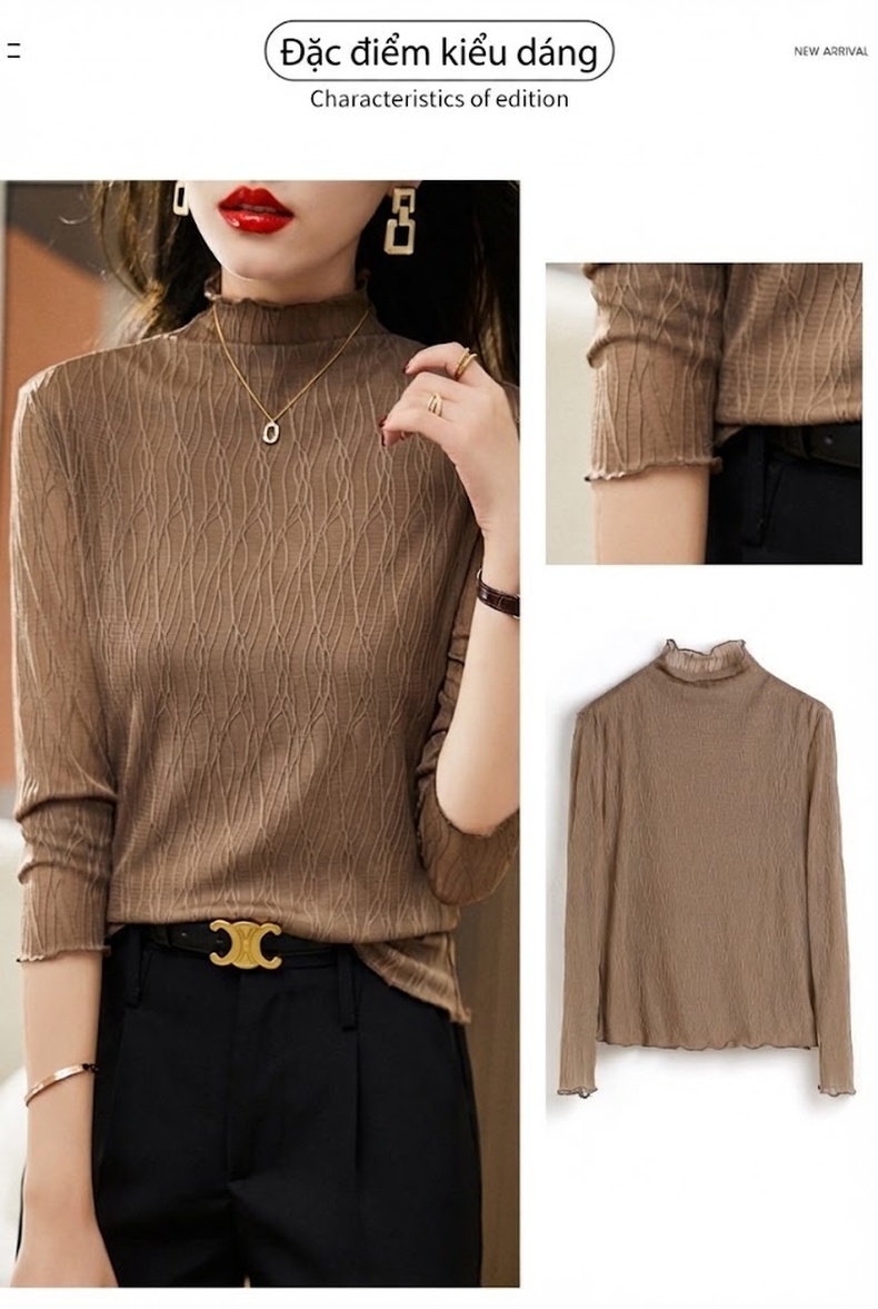 Áo Lót Lưới Nữ Dài Tay Cổ Lửng Ôm Dáng Phong Cách Thời Trang chi tiết 3