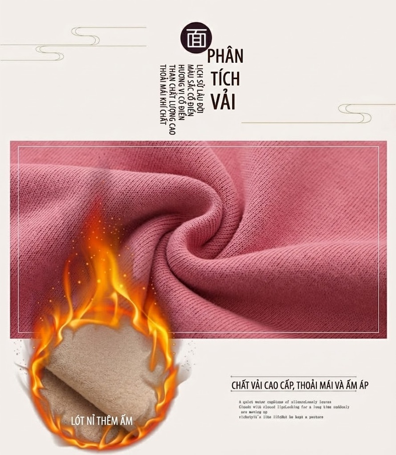 Áo Nỉ Cổ Lọ Nữ Dáng Dài Lót Lông Dày Dặn In Chữ Phong Cách Thu Đông Màu Xanh, Hồng, Nâu, Xanh Dương... chi tiết 8