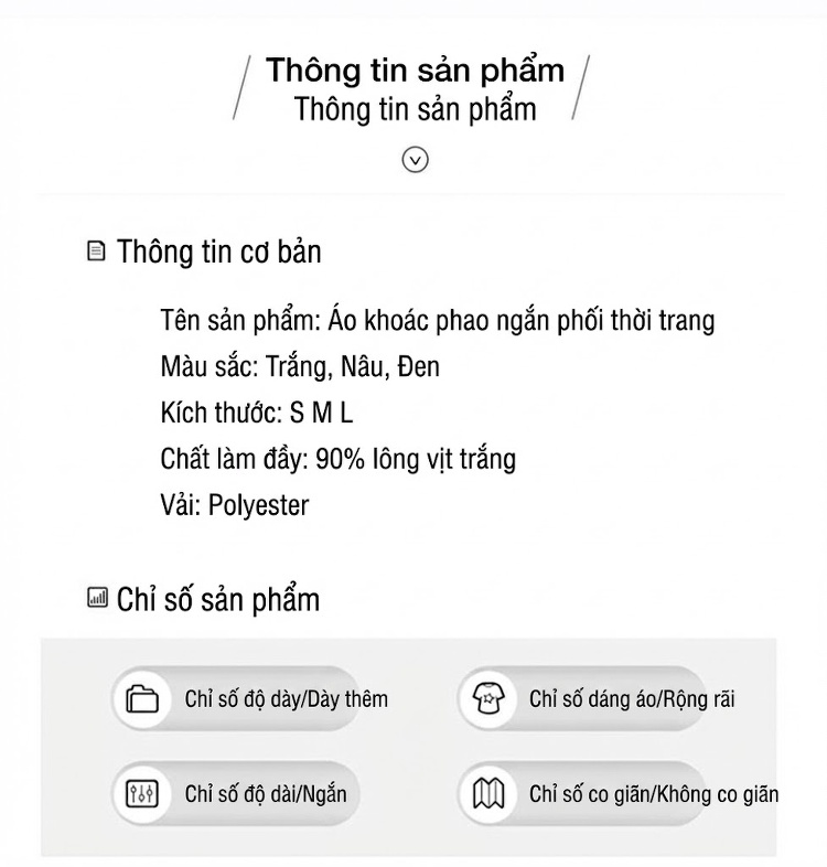 Áo Phao Lông Vũ Nữ Dáng Ngắn Dày Dặn Ấm Áp Màu Trắng, Nâu, Đen chi tiết 1