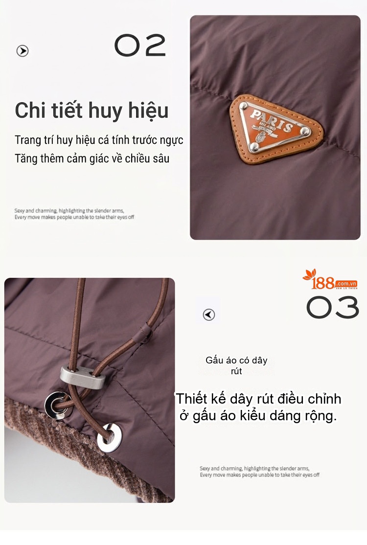 Áo Phao Lông Vũ Nữ Dáng Ngắn Dày Dặn Ấm Áp Màu Trắng, Nâu, Đen chi tiết 10