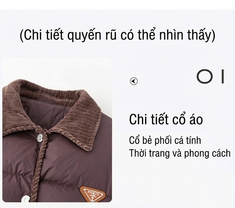 Áo Phao Lông Vũ Nữ Dáng Ngắn Dày Dặn Ấm Áp Màu Trắng, Nâu, Đen chi tiết 9