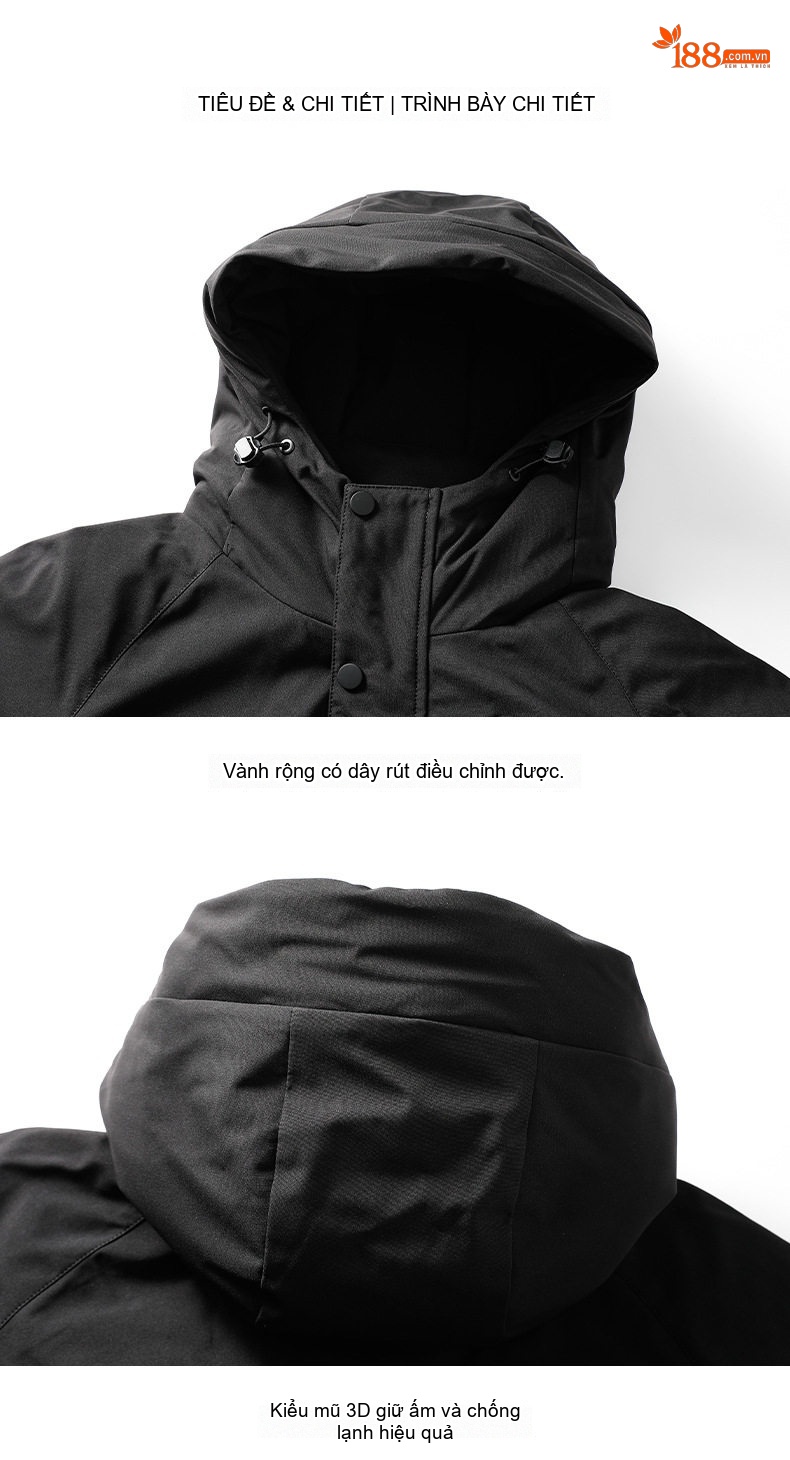 Áo Phao Nam Nữ 90% Lông Nhung Áo Khoác Parka Dáng Rộng Mũ Trùm Đầu Dày Dặn Màu Vàng, Trắng, Đen chi tiết 22