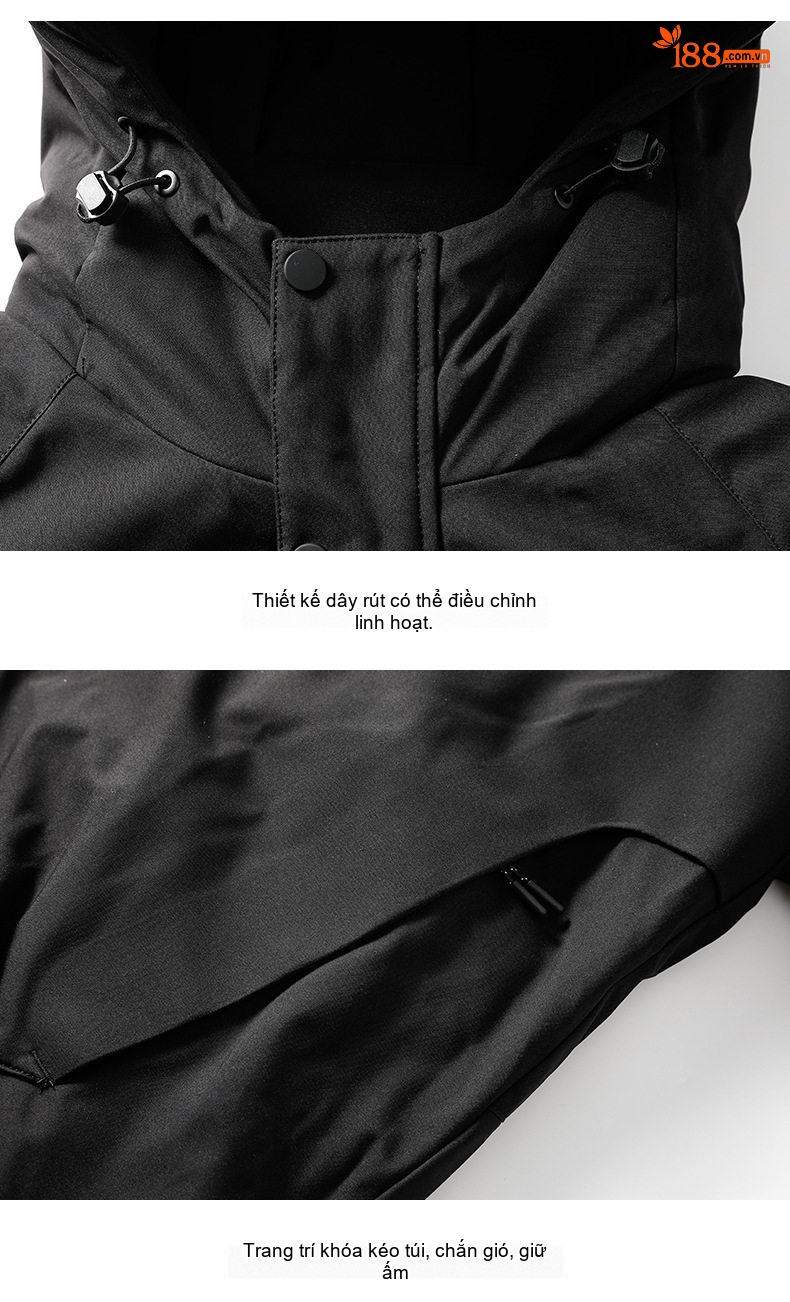 Áo Phao Nam Nữ 90% Lông Nhung Áo Khoác Parka Dáng Rộng Mũ Trùm Đầu Dày Dặn Màu Vàng, Trắng, Đen chi tiết 23