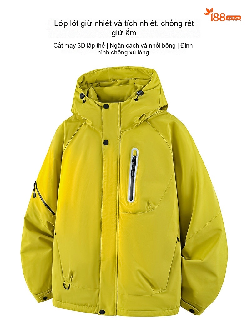 Áo Phao Nam Nữ 90% Lông Nhung Áo Khoác Parka Dáng Rộng Mũ Trùm Đầu Dày Dặn Màu Vàng, Trắng, Đen chi tiết 4