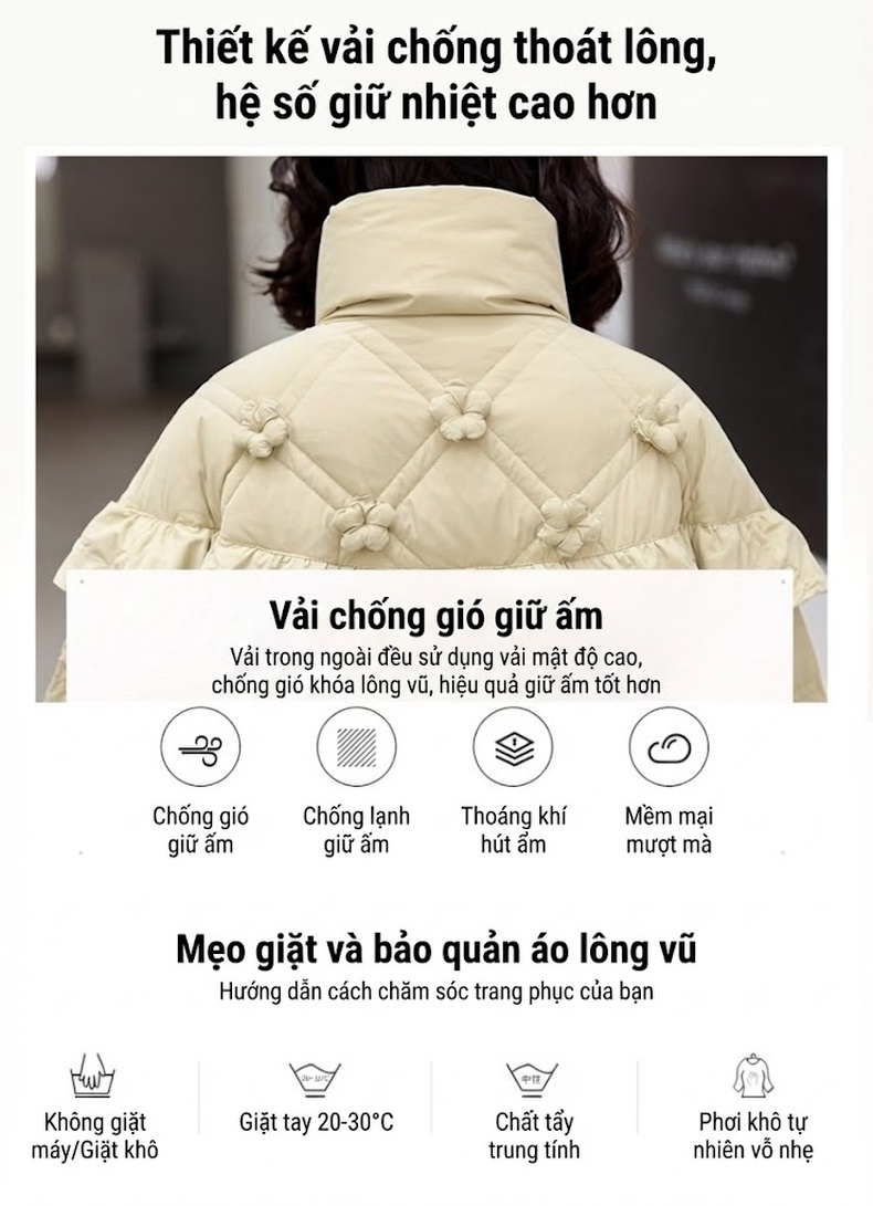 Áo Phao Nữ Dáng Dài Tay Loa Bèo Nhún Dày Dặn Phong Cách Thời Trang Màu Đen, Trắng Kem, Vàng Kem, Hồng chi tiết 11