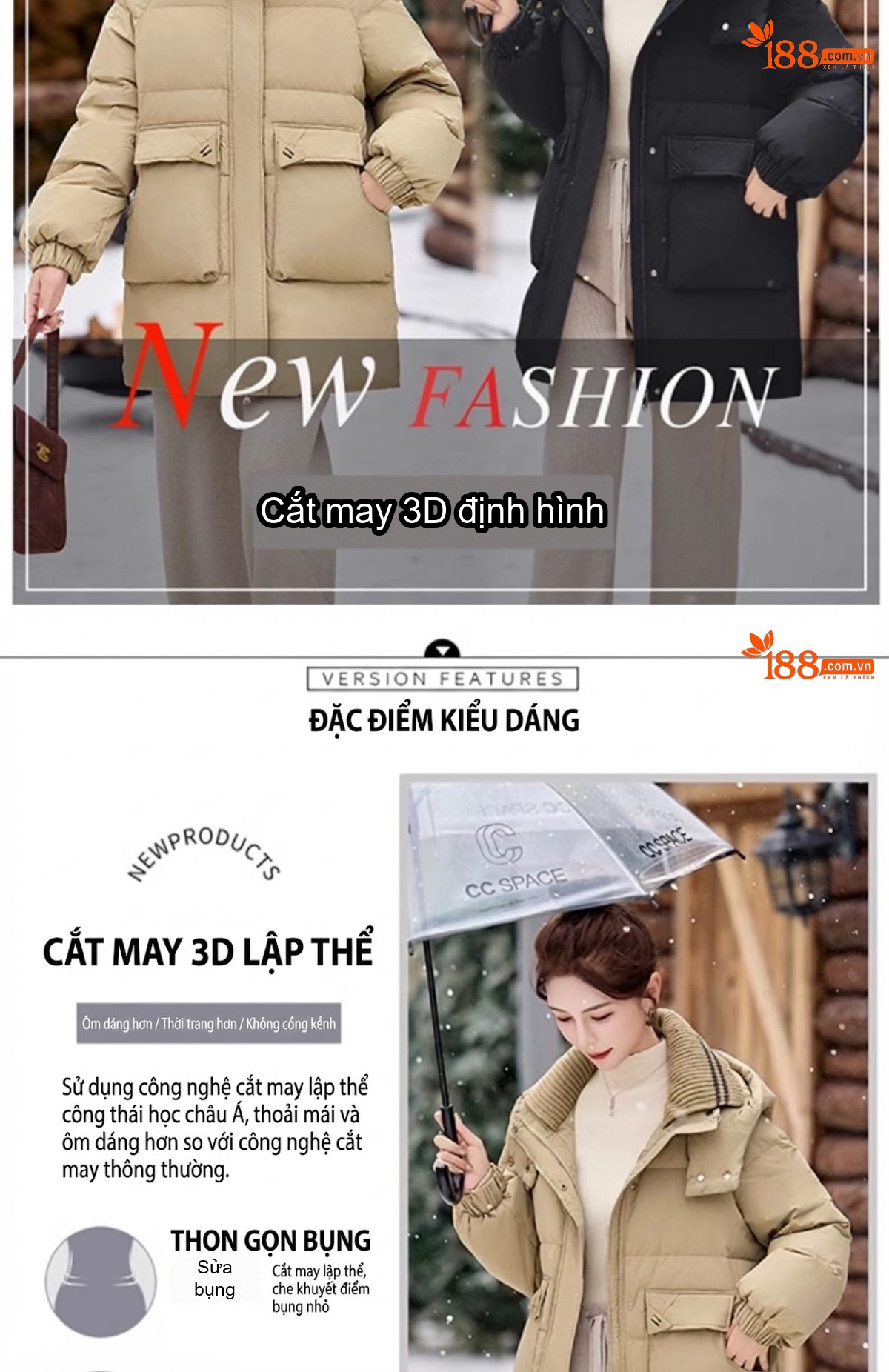 Áo Phao Nữ Dáng Dài Vừa Hàn Quốc Dáng Nhỏ Gọn Dày Dặn Ấm Áp Có Mũ Lông Vịt Trắng Màu Be, Đen chi tiết 4