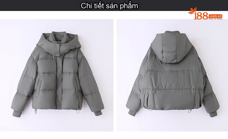 Áo Phao Nữ Dáng Ngắn Mũ Trùm Đầu Rộng Rãi Lót Lông Vũ Trắng Dày Dặn Màu Trắng, Đen, Nâu, Xám... chi tiết 43