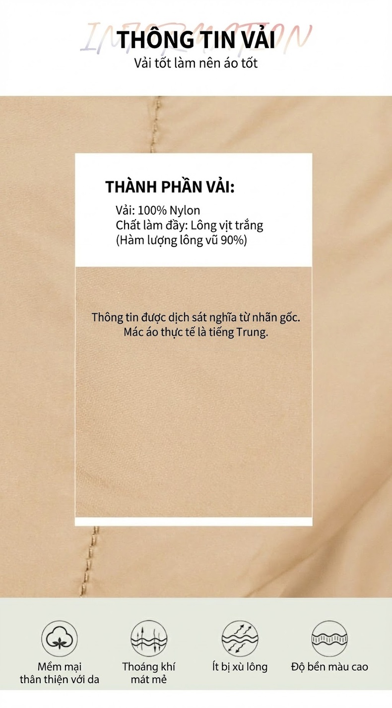 Áo Phao Nữ Dáng Rộng Mũ Trùm Đầu Ấm Áp Lót Lông Vũ Màu Nâu, Xám chi tiết 6