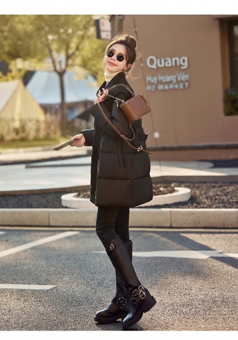 Áo Phao Nữ Lông Vũ Dáng Dài Thời Trang Cao Cấp Màu Đen chi tiết 31