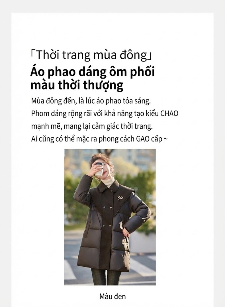 Áo Phao Nữ Lông Vũ Dáng Dài Thời Trang Cao Cấp Màu Đen chi tiết 8