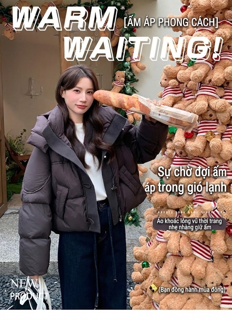 Áo Phao Nữ Lông Vũ Trắng Dáng Ngắn Có Mũ Màu Nâu chi tiết 1
