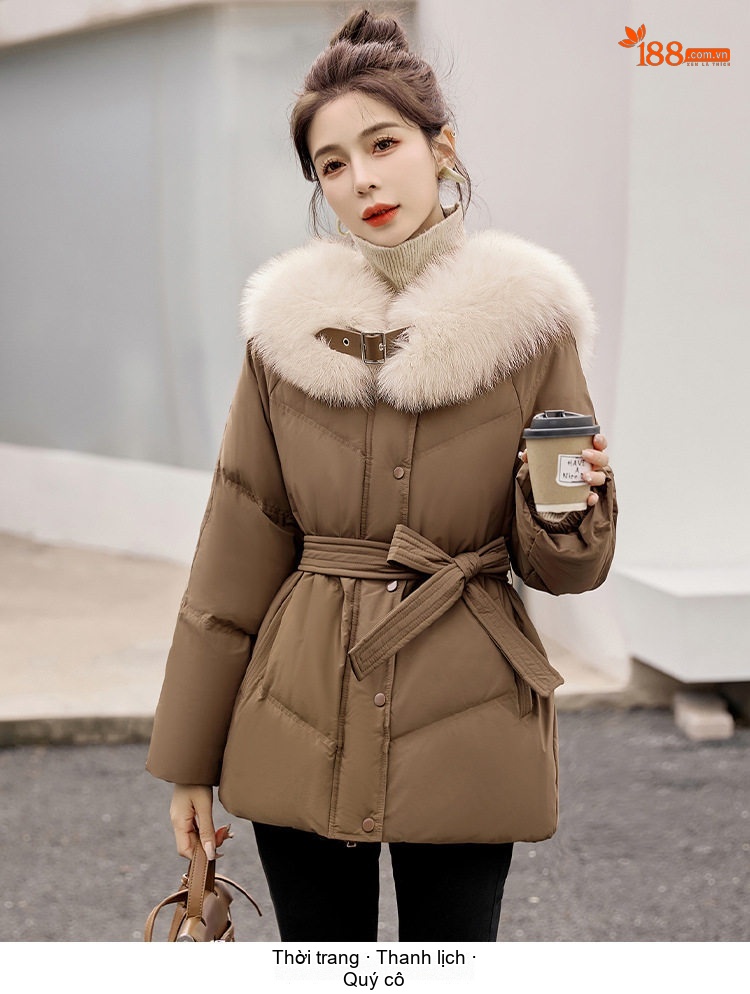 Áo Phao Nữ Ngắn Dáng Nhỏ Gọn Lót Lông Vũ Dày Ấm Phong Cách Hàn Quốc Màu Đen, Trắng, Nâu, Be chi tiết 14