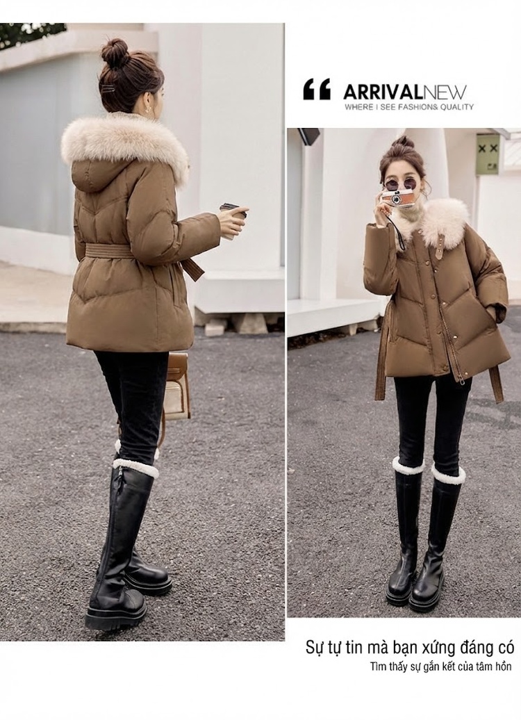Áo Phao Nữ Ngắn Dáng Nhỏ Gọn Lót Lông Vũ Dày Ấm Phong Cách Hàn Quốc Màu Đen, Trắng, Nâu, Be chi tiết 15
