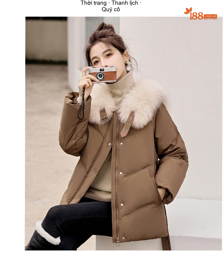 Áo Phao Nữ Ngắn Dáng Nhỏ Gọn Lót Lông Vũ Dày Ấm Phong Cách Hàn Quốc Màu Đen, Trắng, Nâu, Be chi tiết 20