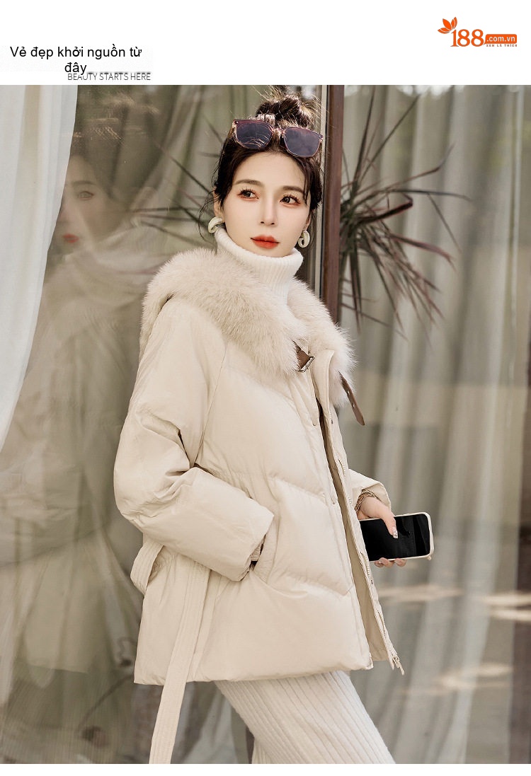 Áo Phao Nữ Ngắn Dáng Nhỏ Gọn Lót Lông Vũ Dày Ấm Phong Cách Hàn Quốc Màu Đen, Trắng, Nâu, Be chi tiết 24