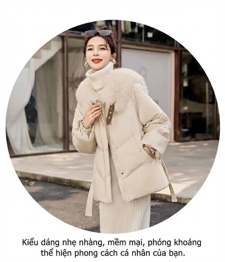 Áo Phao Nữ Ngắn Dáng Nhỏ Gọn Lót Lông Vũ Dày Ấm Phong Cách Hàn Quốc Màu Đen, Trắng, Nâu, Be chi tiết 26