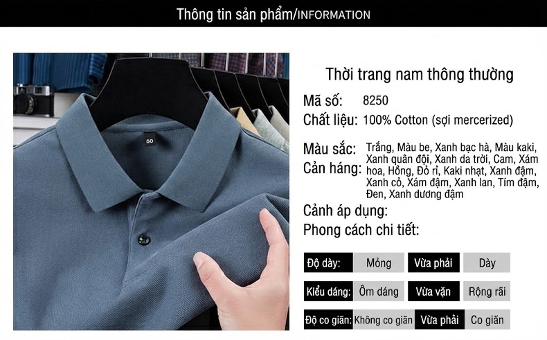 Áo Polo Nam Cổ Bẻ Cotton Sợi Mát Thoáng Khí Nhiều Màu chi tiết 6
