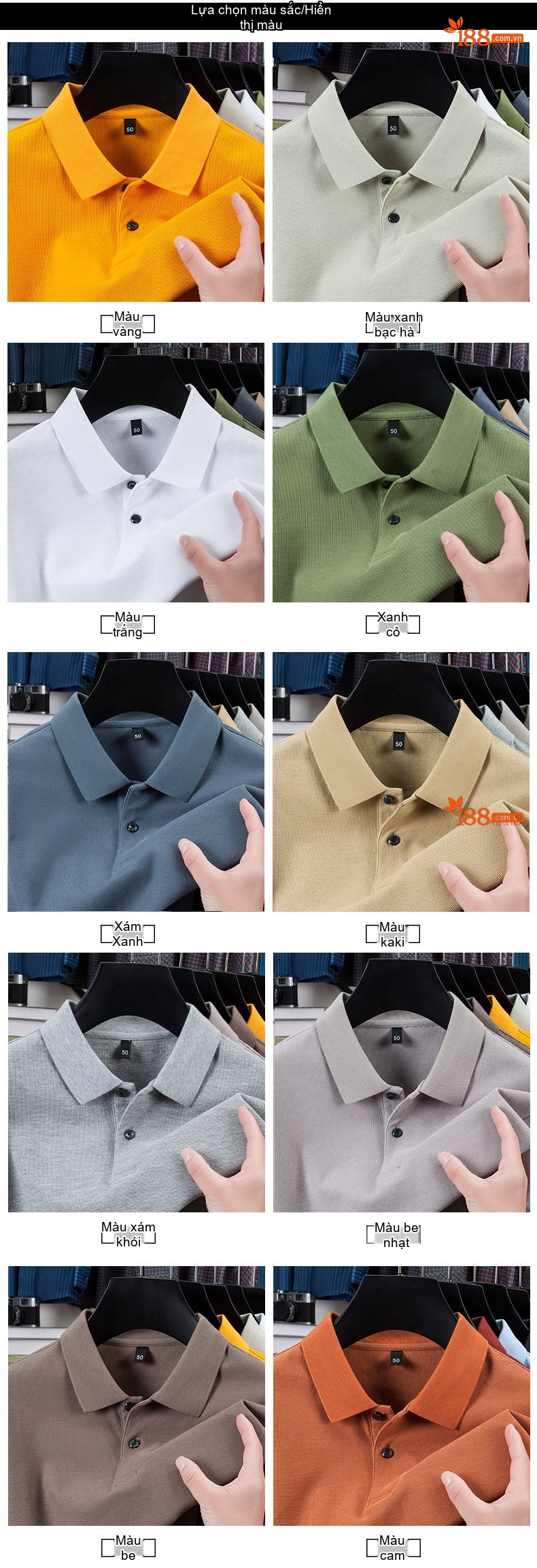 Áo Polo Nam Cổ Bẻ Cotton Sợi Mát Thoáng Khí Nhiều Màu chi tiết 7