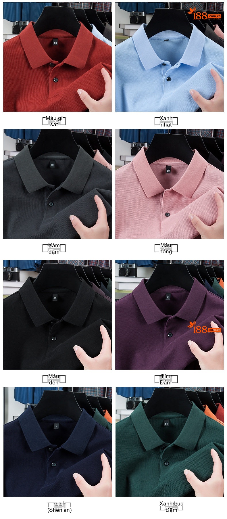 Áo Polo Nam Cổ Bẻ Cotton Sợi Mát Thoáng Khí Nhiều Màu chi tiết 8