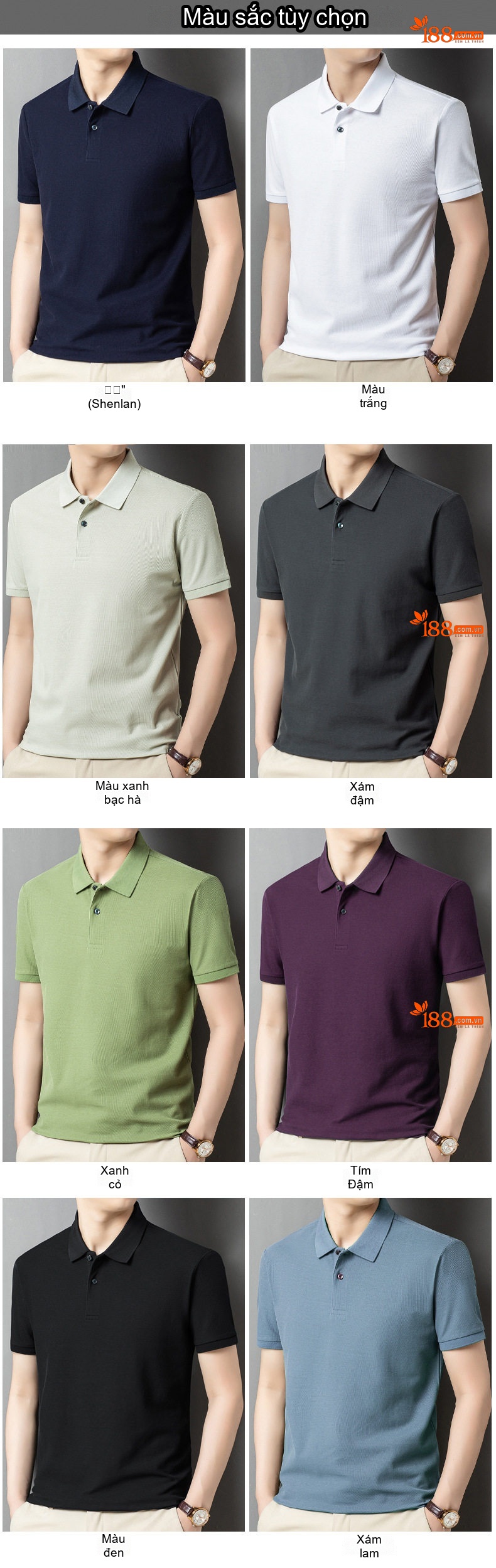 Áo Polo Nam Cổ Bẻ Cotton Sợi Mát Thoáng Khí Nhiều Màu chi tiết 11