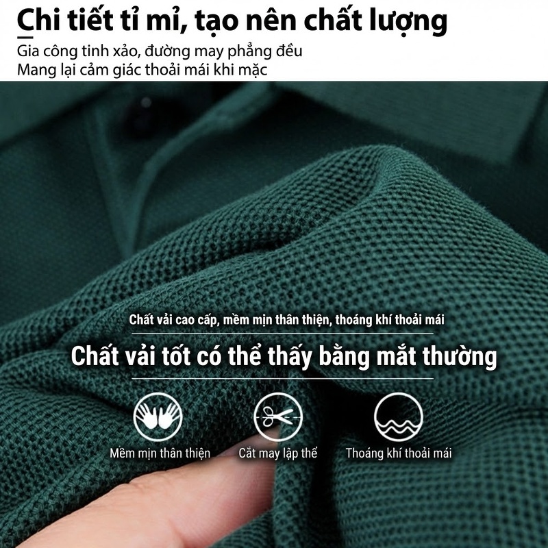Áo Polo Nam Cổ Bẻ Cotton Sợi Mát Thoáng Khí Nhiều Màu