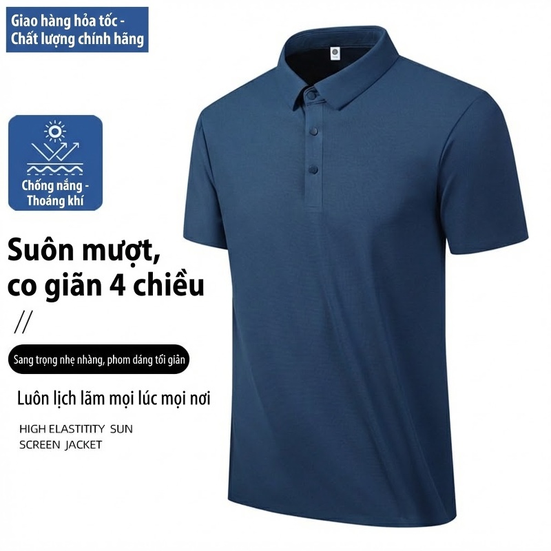 Áo Polo Nam Cổ Bẻ Không Nhăn Thoáng Mát Màu Xám, Xanh Navy, Be