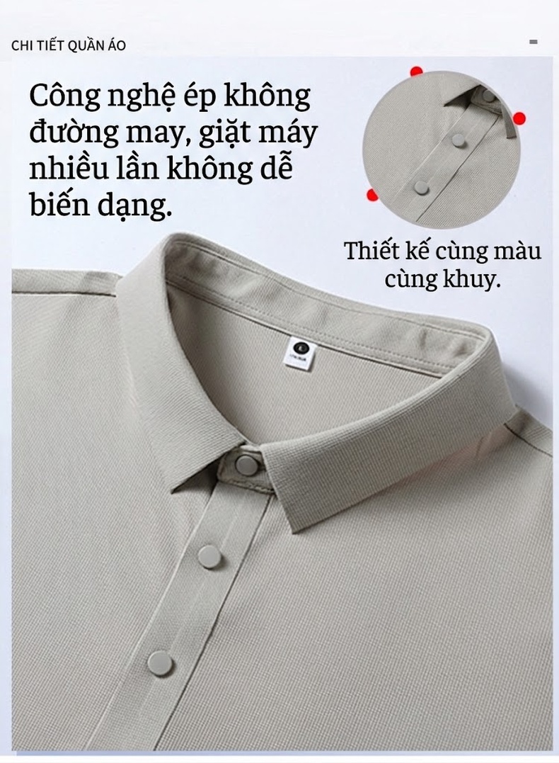 Áo Polo Nam Cổ Bẻ Không Nhăn Thoáng Mát Màu Xám, Xanh Navy, Be chi tiết 4