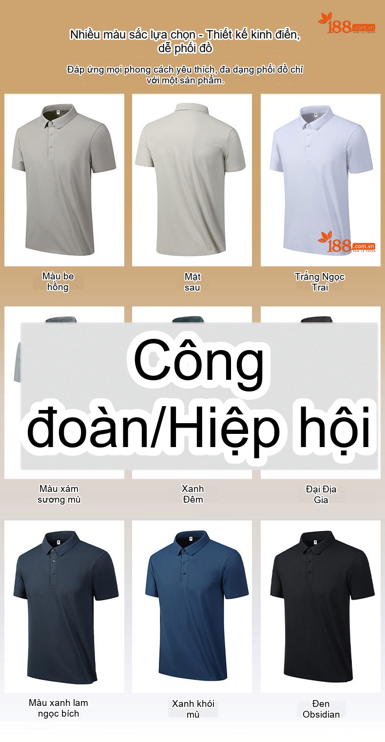 Áo Polo Nam Cổ Bẻ Không Nhăn Thoáng Mát Màu Xám, Xanh Navy, Be chi tiết 7