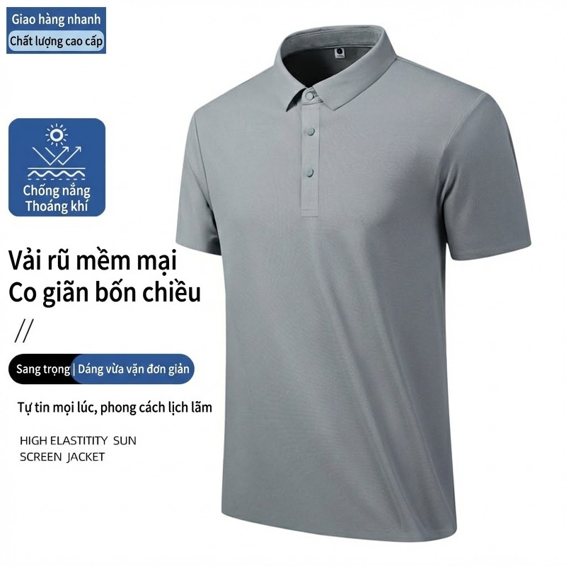 Áo Polo Nam Cổ Bẻ Không Nhăn Thoáng Mát Màu Xám, Xanh Navy, Be