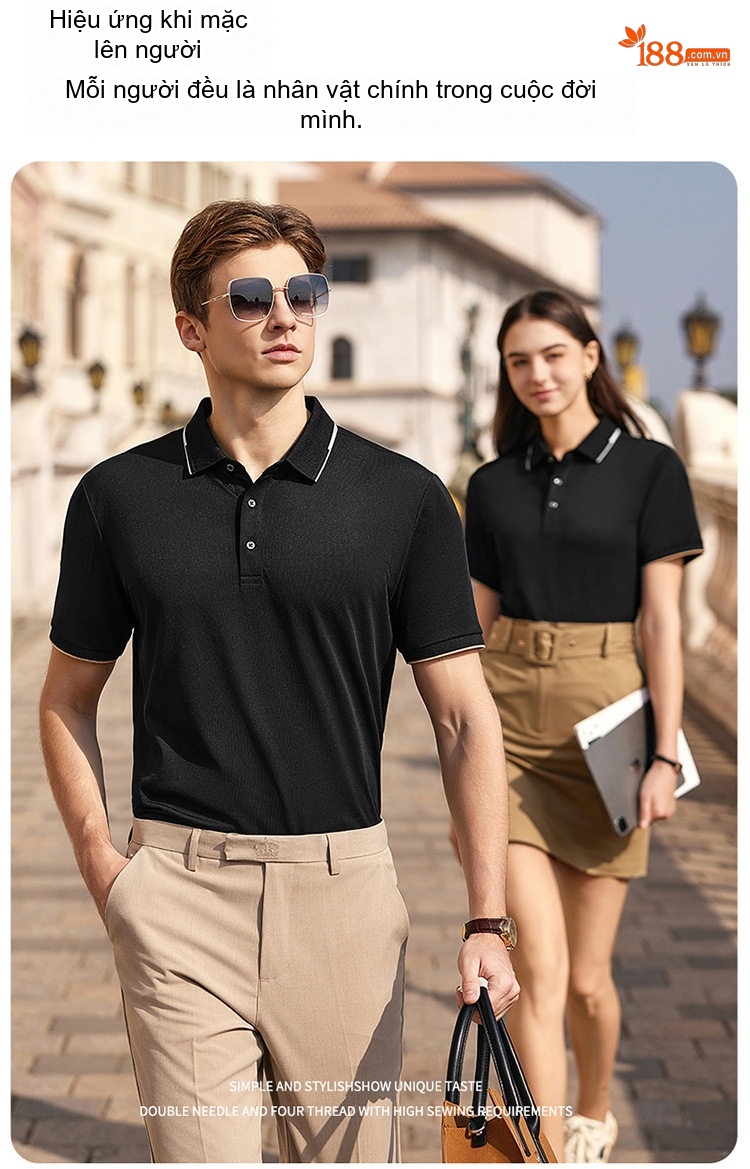 Áo Polo Nam Cổ Bẻ Lụa Tơ Tằm Thời Trang Phong Cách Thanh Lịch Màu Trắng, Xanh Lam, Đỏ Tía, Đen chi tiết 10