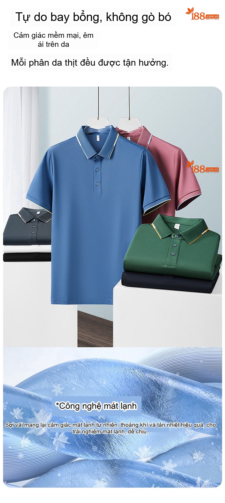 Áo Polo Nam Cổ Bẻ Lụa Tơ Tằm Thời Trang Phong Cách Thanh Lịch Màu Trắng, Xanh Lam, Đỏ Tía, Đen chi tiết 7