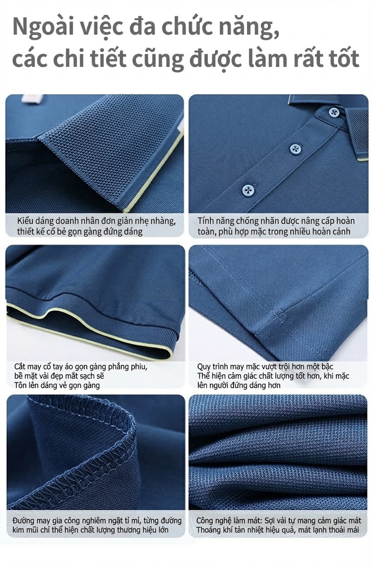 Áo Polo Nam Cổ Bẻ Lụa Tơ Tằm Thời Trang Phong Cách Thanh Lịch Màu Trắng, Xanh Lam, Đỏ Tía, Đen chi tiết 8