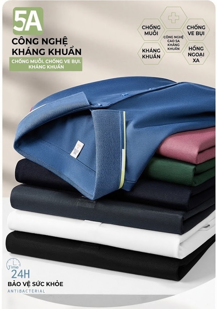 Áo Polo Nam Cổ Bẻ Lụa Tơ Tằm Thời Trang Phong Cách Thanh Lịch Màu Trắng, Xanh Lam, Đỏ Tía, Đen chi tiết 3
