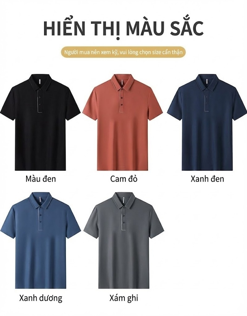 Áo Polo Nam Cổ Bẻ Tay Ngắn Lụa Tơ Tằm Mềm Mại Màu Xanh, Đen, Cam, Xám... chi tiết 16