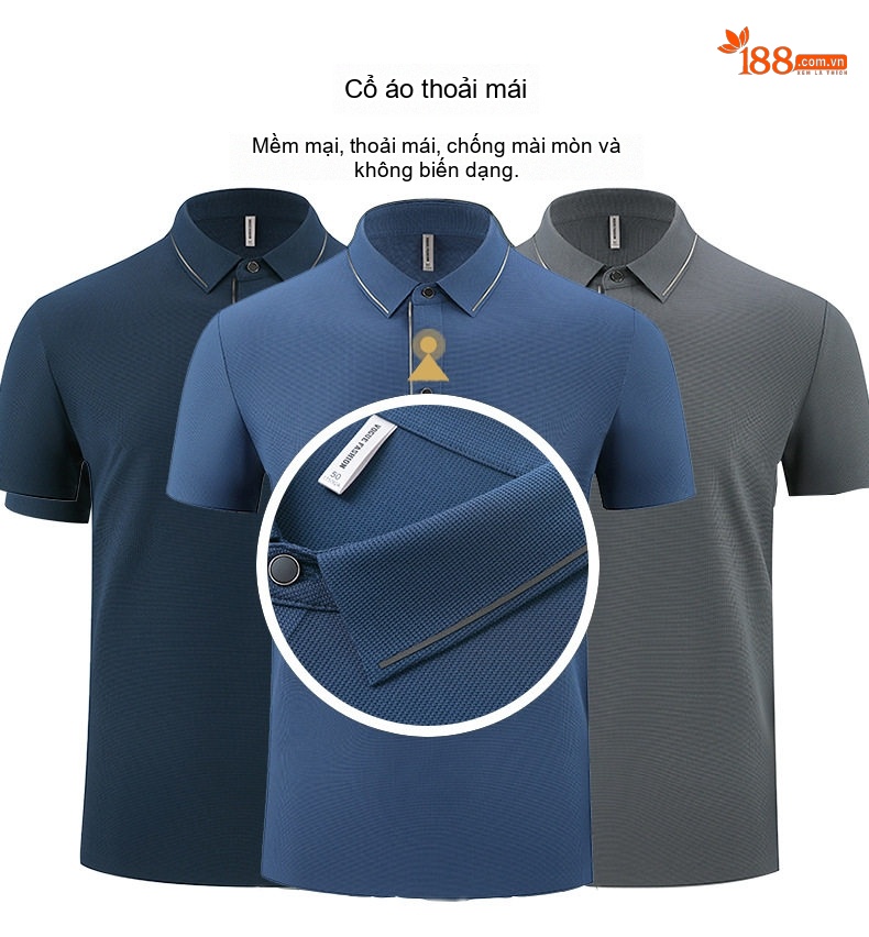 Áo Polo Nam Cổ Bẻ Tay Ngắn Lụa Tơ Tằm Mềm Mại Màu Xanh, Đen, Cam, Xám... chi tiết 5