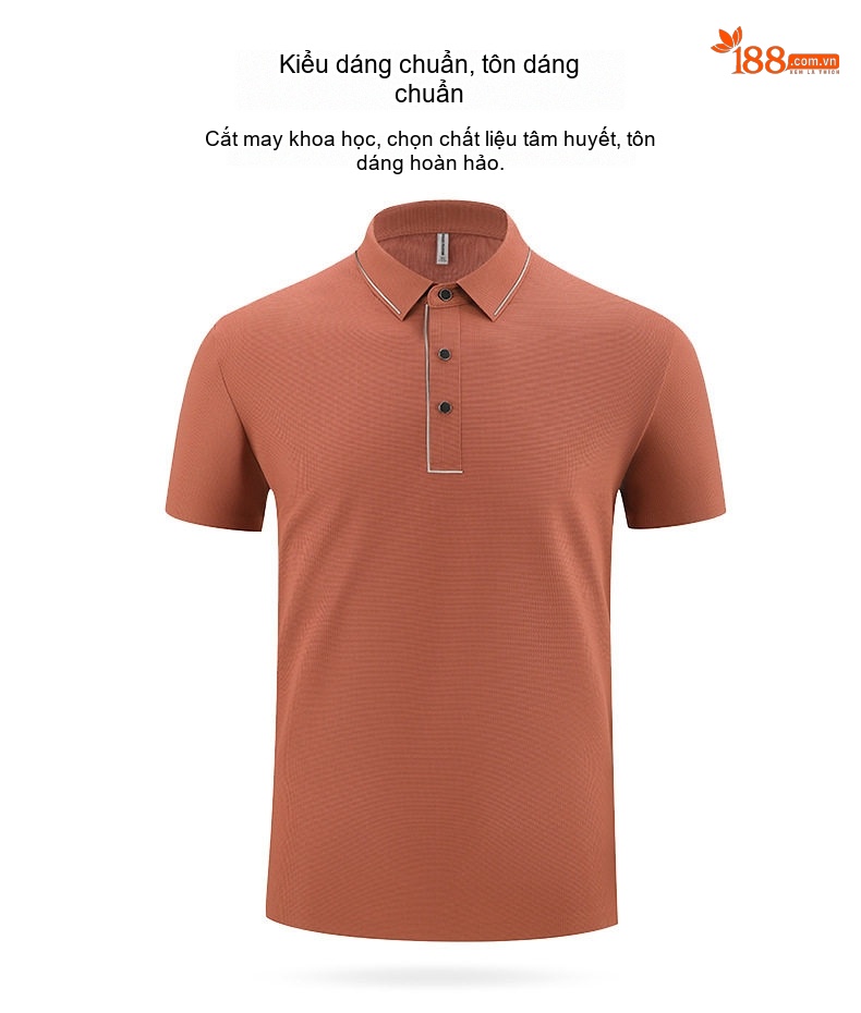 Áo Polo Nam Cổ Bẻ Tay Ngắn Lụa Tơ Tằm Mềm Mại Màu Xanh, Đen, Cam, Xám... chi tiết 10