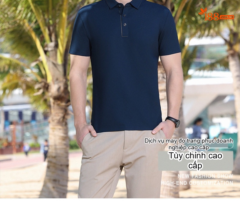 Áo Polo Nam Cổ Bẻ Tay Ngắn Lụa Tơ Tằm Mềm Mại Màu Xanh, Đen, Cam, Xám... chi tiết 2