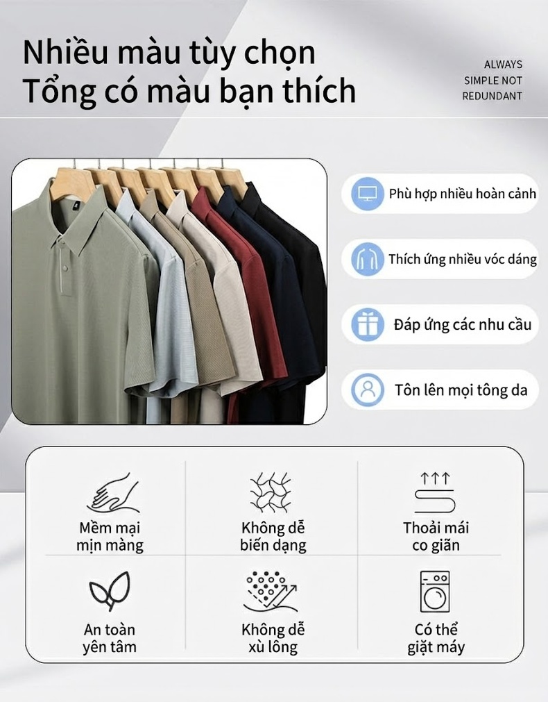 Áo Polo Nam Cổ Bẻ Thoáng Khí Mỏng Mát Phong Cách Casual Công Sở Màu Xám, Đen, Xanh Navy, Đỏ... chi tiết 3