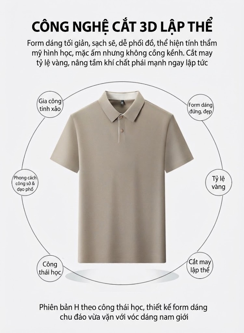 Áo Polo Nam Cổ Bẻ Thoáng Khí Mỏng Mát Phong Cách Casual Công Sở Màu Xám, Đen, Xanh Navy, Đỏ... chi tiết 4