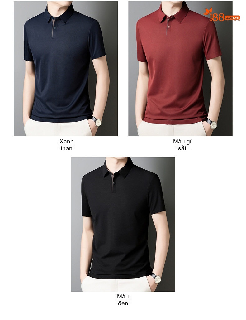 Áo Polo Nam Cổ Bẻ Thoáng Khí Mỏng Mát Phong Cách Casual Công Sở Màu Xám, Đen, Xanh Navy, Đỏ... chi tiết 9