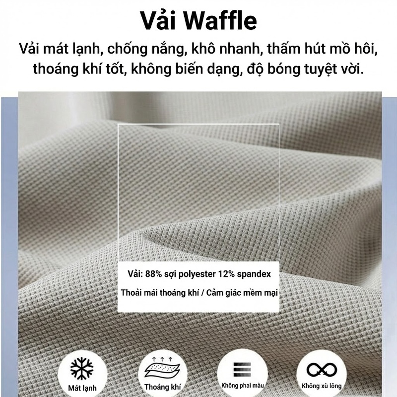 Áo Polo Nam Cổ Bẻ Vải Waffle Chống Nắng Thoáng Mát Màu Xám, Trắng