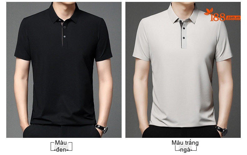 Áo Polo Nam Cộc Tay Dáng Ôm Vải Lụa Băng Thoáng Mát Màu Xanh, Xám, Đỏ, Nâu... chi tiết 9