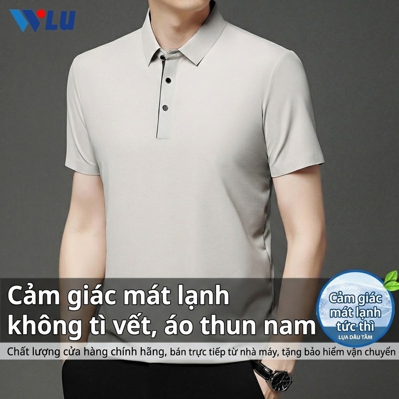 Áo Polo Nam Cộc Tay Dáng Ôm Vải Lụa Băng Thoáng Mát Màu Xanh, Xám, Đỏ, Nâu...
