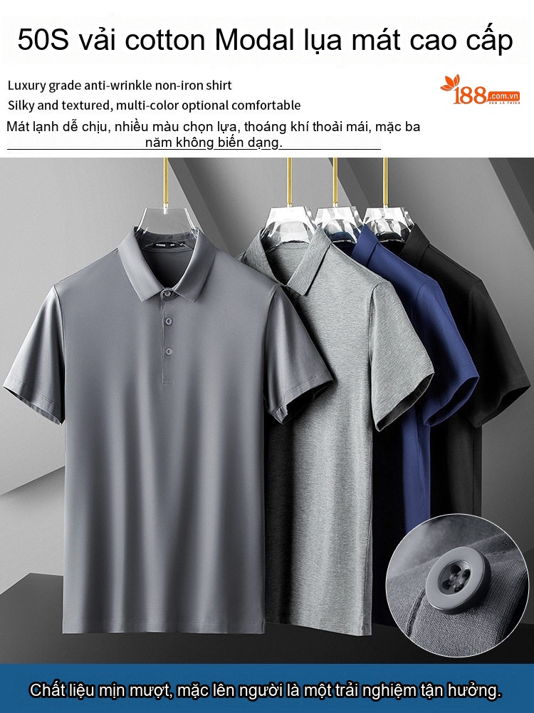 Áo Polo Nam Cotton Modal Cộc Tay Cổ Bẻ Phong Cách Hàn Quốc Màu Đen, Trắng, Xám, Xanh...