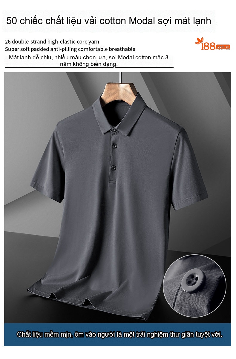 Áo Polo Nam Cotton Modal Cộc Tay Cổ Bẻ Phong Cách Hàn Quốc Màu Đen, Trắng, Xám, Xanh... chi tiết 1