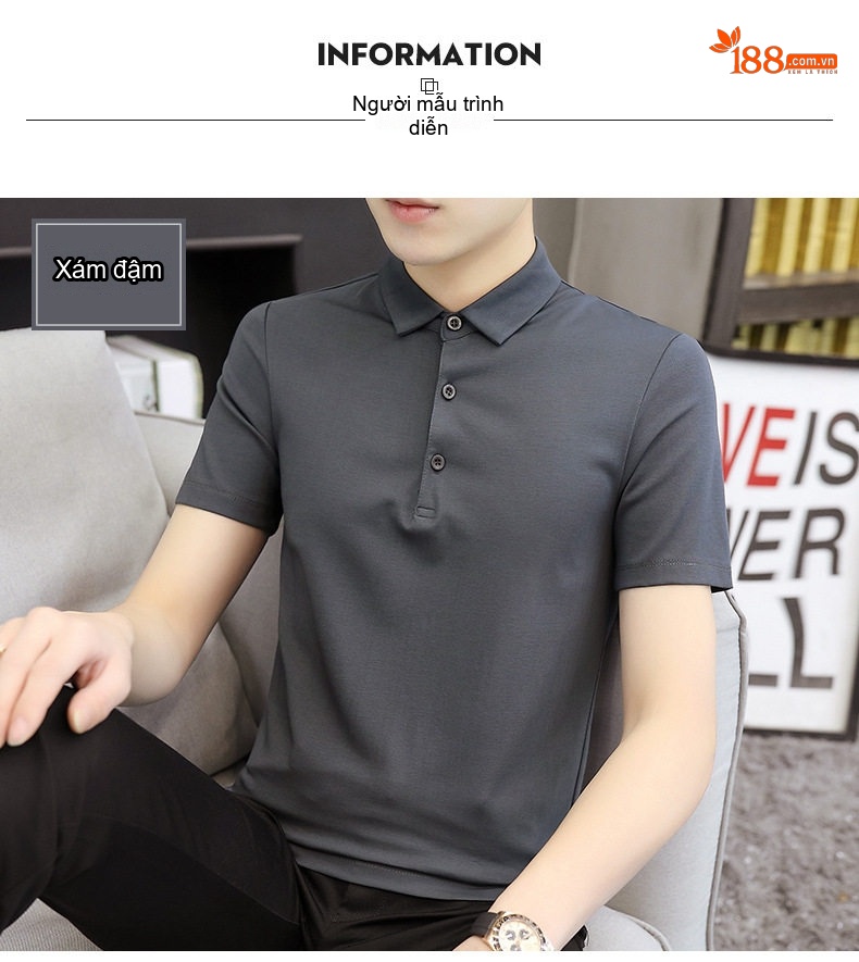 Áo Polo Nam Cotton Modal Cộc Tay Cổ Bẻ Phong Cách Hàn Quốc Màu Đen, Trắng, Xám, Xanh... chi tiết 8