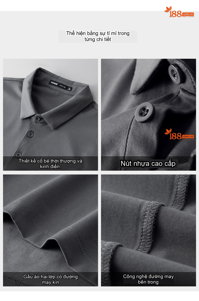 Áo Polo Nam Cotton Modal Cộc Tay Cổ Bẻ Phong Cách Hàn Quốc Màu Đen, Trắng, Xám, Xanh... chi tiết 3