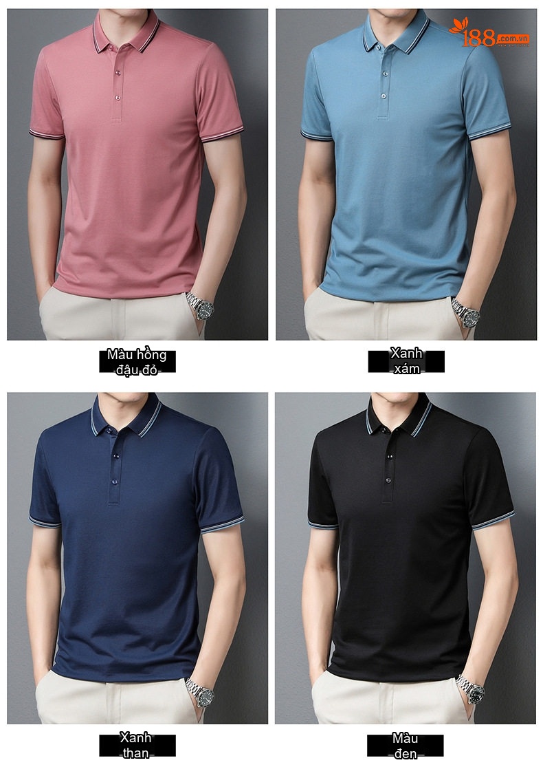 Áo Polo Nam Cotton Ngắn Tay Cổ Bẻ Phong Cách Casual Màu Xanh Lam, Trắng, Xanh Navy, Xanh Lá... chi tiết 10