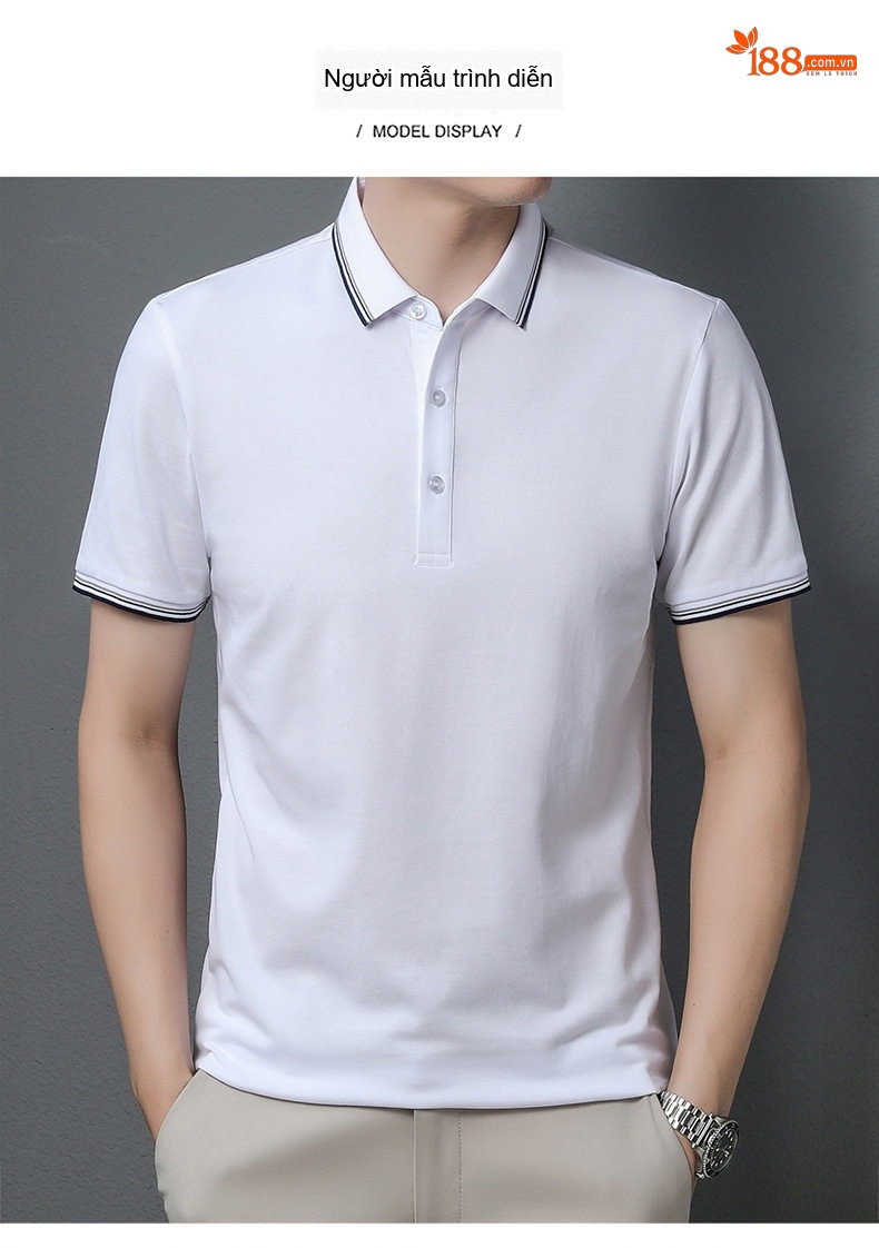 Áo Polo Nam Cotton Ngắn Tay Cổ Bẻ Phong Cách Casual Màu Xanh Lam, Trắng, Xanh Navy, Xanh Lá... chi tiết 12