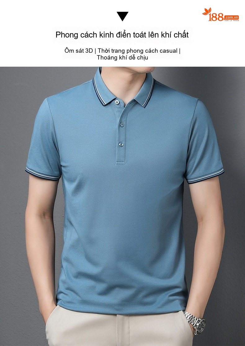 Áo Polo Nam Cotton Ngắn Tay Cổ Bẻ Phong Cách Casual Màu Xanh Lam, Trắng, Xanh Navy, Xanh Lá... chi tiết 1